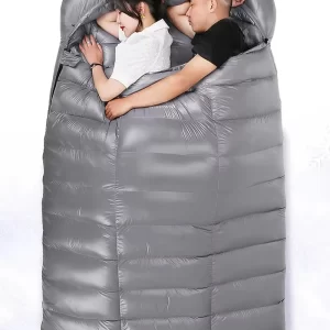 White Goose Down Filled Sleeping Bag, Double Goose Sleeping Bag, Suitable for Warm Weather, Camping or Home, 2 Person